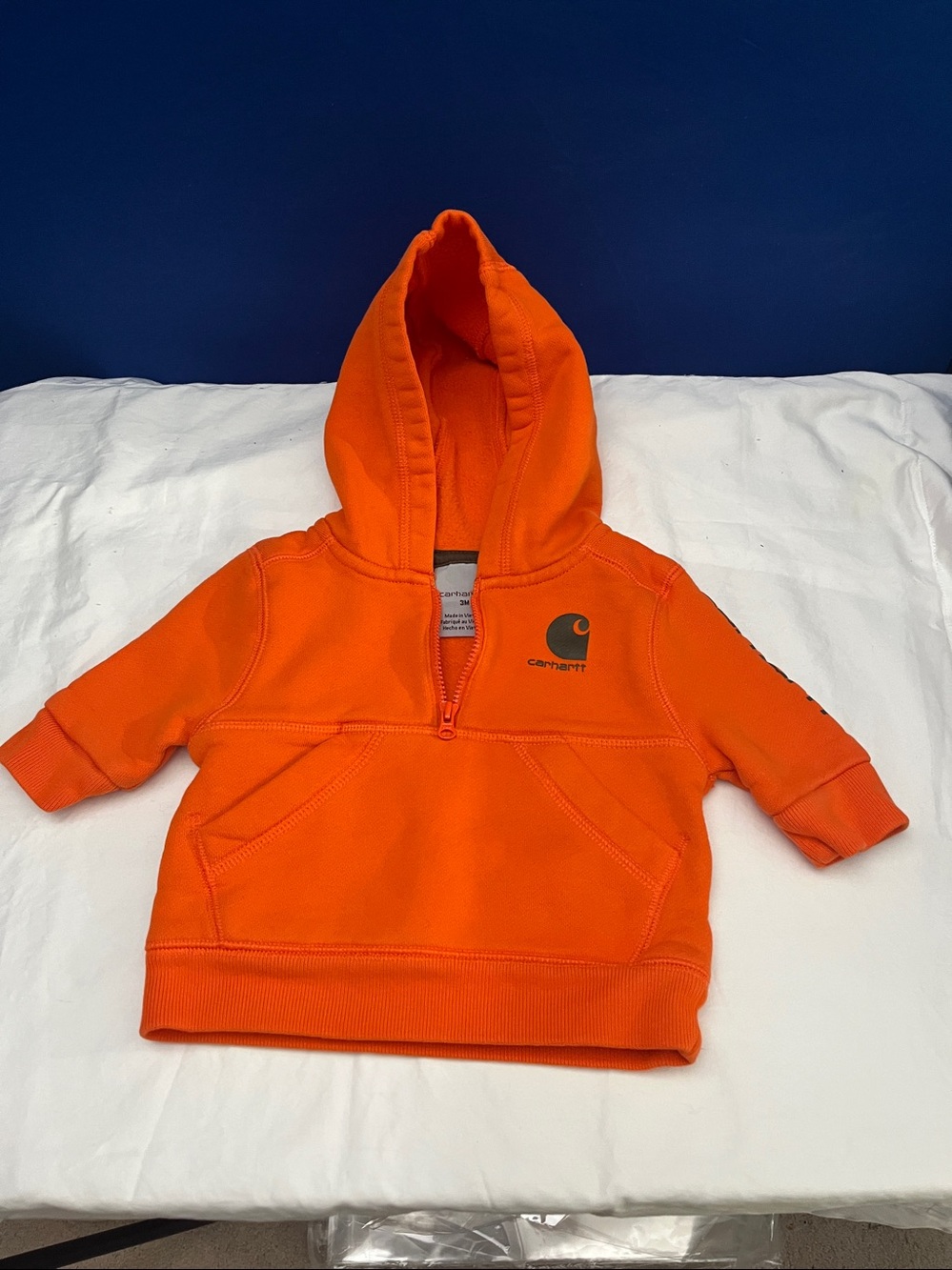 Carhartt Baby Boys Hoodie 3 Months Orange Pullover Zip Logo